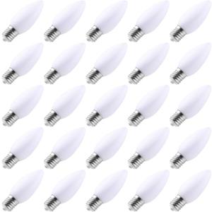 25-Pack Ceramic C9 LED Christmas Light Bulbs, Warm White LED Light Bulbs Holiday Decoration, Warm Christmas Decor for Indoor & Outdoor Use, E17/C9 Intermediate Base (Warm White Smooth)