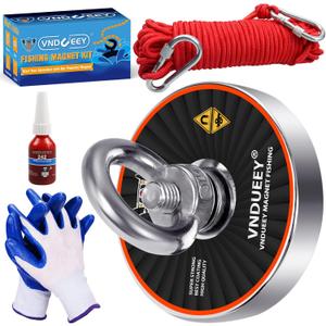 VNDUEEY Magnet Fishing Kit 700LBS Fishing Magnets Pulling Force, Rare Earth Neodymium Magnet with Eyebolt Diameter 2.95 inch (75mm) Superior Magnetics for Underwater Salvage, Retrieval, and Recovery