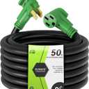 RVMATE 50 Amp 50 Feet RV/EV Extension Cord, Easy Plug in Handle, 14-50P to 14-50R with LED Indicator, ETL Listed, Come w/Storage Bag and Plastic Strap