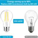 Ascher 60 Watt Equivalent, E26 LED Filament Light Bulbs, Daylight White 4000K, Non-Dimmable, Classic Clear Glass, A19 LED Light Bulb with 80 CRI, Pack of 6