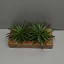 MyGift 10 Inch Artificial Green Grass Plants in Deluxe Acacia Solid Wood Decorative Planter Pot, Faux Greenery in Rectangular Wooden Container (9.5 Inch, Brown)