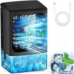 Portable Air Conditioners，Upgraded Portable AC Small Air Conditioner Personal Air Cooler Mini Evaporative Cooler 3 Wind Speed Portable Small AC with 7 Night Light for Room Home Bedroom Office