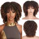 Braided Wigs for Black Women and Men Dreadlock Wig Short Afro Wig Layered Glueless Passion Twist Hair Faux Locs Crochet Hair Curly Synthetic Wig with Bangs (#1B/30 Ombre Brown, 12 Inch)