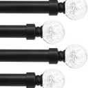 knobelite 4 Pack Black Window Treatment Single Curtain Rods, Adjustable Curtain Rod from 36 to 72 Inches with Crystal Finial Finials,1-Inch Curtain Rods for Windows