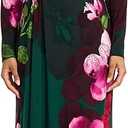 Maggy London Womens Elegant Floral Midi Bodycon Dress - Long Sleeve Cinched Waist - Wedding Guest Cocktail Garden Dress, US4