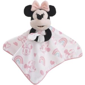Disney Minnie Mouse White, Pink, and Aqua Rainbow and Heart Lovey Security Blanket (One Size)