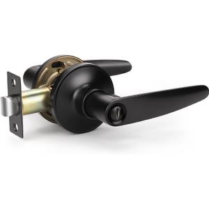 KNOBWELL 1 Pack Matte Black Door Handles with Lock, Privacy Door Levers keyless, Heavy Duty Door Locks for Bedroom and Bathroom, Zinc Alloy Door Knobs Door Lever Set
