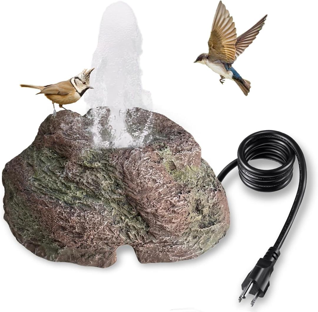 TIANCENTRAL H Bird Bath Fountain Rock Bird Bath Fountain Birdbath Outdoor Water Fountain with 7.5W Water Pump Birdbaths for Bird Fountain,Bird Bath Bubbler Small Waterfall for Birdbath