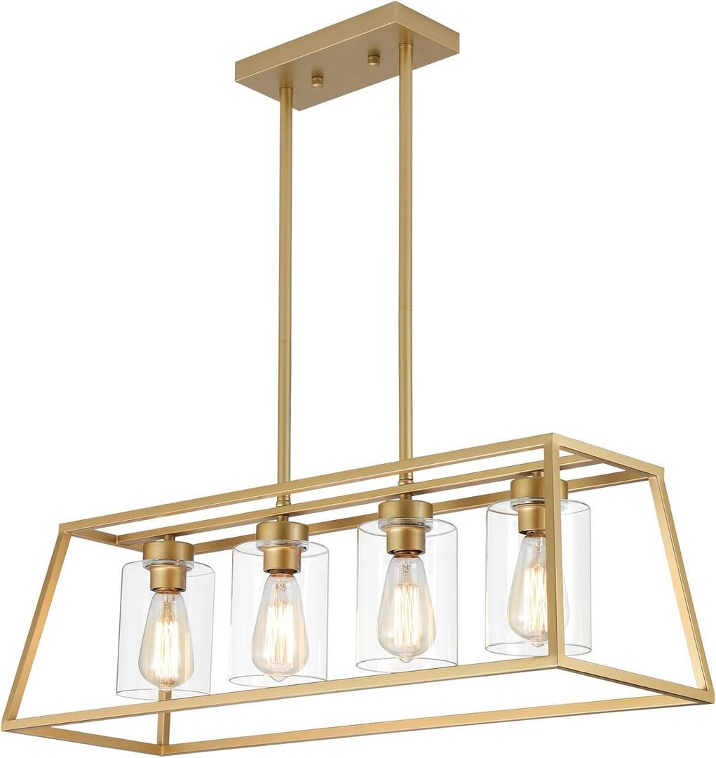 4-Light Gold Chandeliers for Dining Room, Kitchen Island Light Fixture, L32" - 4 Light