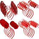 COCIDE 16Pcs Pom Pom Headbands Party Headbands Tinsel Wrapped Ponytails Headbopper Headwear for Birthday Festival (Red)