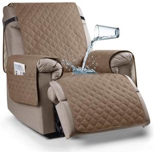 Ruaozz 100% Waterproof Recliner Chair Cover Non-Slip Reclining Cover for Recliner Chair Washable Chair Seat Cover with Elastic Straps for Kids, Dogs, Pets (Light Brown, 23'')