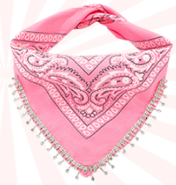 Vabean Disco Rhinestone Fringed Bandana Paisley Bandanas Cowgirl Bachelorette Rhinestones Tassel Kerchief (Pink)
