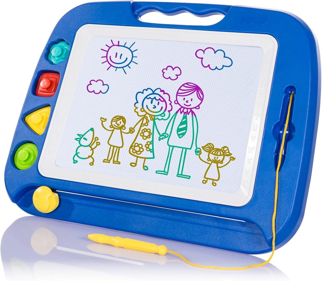 SGILE Large Magnetic Drawing Board - 4 Colors 1613in Writing Painting Doodle Pad with 4 Stamps for Toddlers, Learning Educational Toy Etch Sketch Gift for 36+ Month Kids Girls Boys, Blue