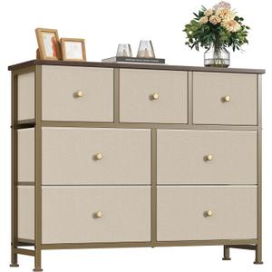 Fabric Dresser for Bedroom with 7 Drawers, Chest of Drawers, 11.8"D x 39.3"W x 31.6"H
