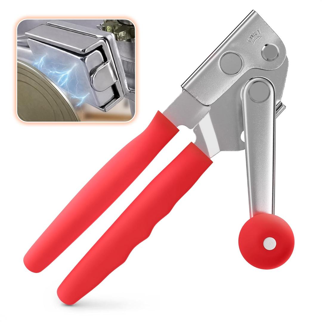 Commercial Can Opener for Large and Small Cans - Manual Stainless Steel Can Opener with Ergonomic Long Handles - 360 Smooth Crank, Non Slip Grip, 2 in 1 Bottle Opener for Home, Cafes and Restaurants