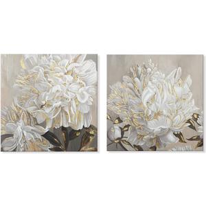 Goldfoilart Flower Wall Art Floral Decor Modern White Blooming Pictures with Gold Foil Paintings Framed Artwork for Living Room Bedroom Kitchen Decorations 24" x 24" x 2 Pcs, 24x24 Inchx2 pcs