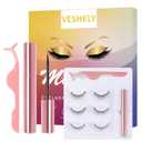 Natural Magnetic Eyelashes with Eyeliner,3 Pairs Natural Look False Lashes Kit,3D Short Magnetic Eyelash Set - No Glue Needed