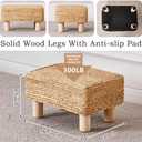 Wimarsbon Natural Seagrass Footstool Ottoman Rectangular Footrest Pouf Ottomans with Wooden Legs Hand Weave Step Stool for Living Room Bedroom Entryway Natural, Pouf 16"x12"x6"