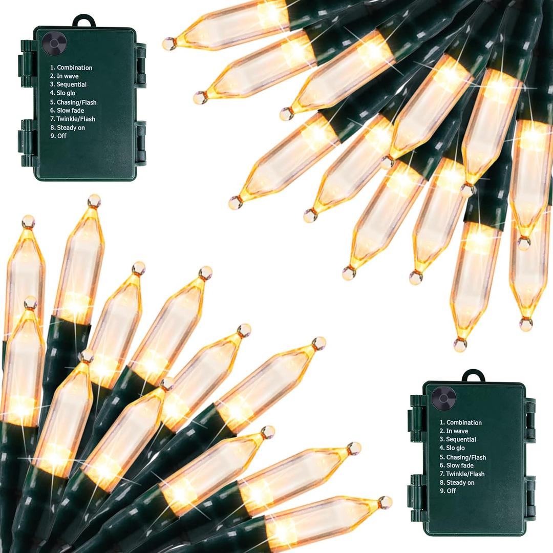 Brightown Battery Operated Christmas Lights 2 Pack 18 Feet 50 LED Clear Mini String Lights with 8 Modes Waterproof Tree Lights for Xmas Outdoor Indoor Holiday Party Garden Decor, Warm White