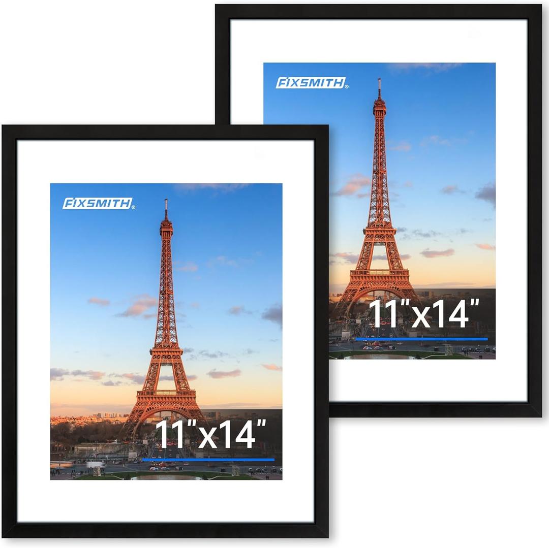 FIXSMITH 11x14 Picture Frame 2 Pack, Photo Frame with HD Plexiglass, Display Pictures 8x10 with Mat or 11x14 Without Mat, Black Picture Frames Collage Wall Decor, Gallary Wall Frame (11"14")