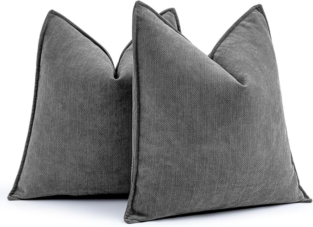 MIULEE Pack of 2 Dark Grey Decorative Pillow Covers 20x20 Inch Soft Chenille Luxurious Couch Throw Pillows Farmhouse Cushion Covers with Elegant Design for Sofa Bedroom Living Room Home Decor