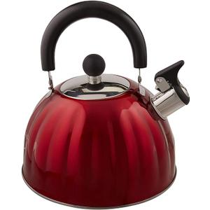 Mr. Coffee Twining 2.1 Quart Pumpkin Shaped Stainless Steel Whistling Tea Kettle, Metallic Red