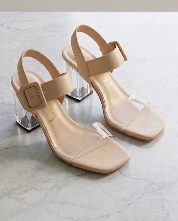 Women's Clear Crystal Block Heel Sandals,Summer Fashion Elastic Ankle Strap Casual Open Toe High Heels Crystal Floral Elegant Pumps Dress Shoes Size 8