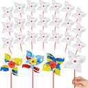 100 Pcs DIY Paper Pinwheels Bulk for Kids, Fall American Flag Patriotic Pinwheels for Yard Garden, Veterans Day Red White Blue Patriotic Decor, Blank Craft for School Activities Daycare (Four Leaf)