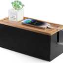 Wood Cable Management Box - Cable Organizer Box - 2 Open Slots Cords Hider Box - Under Desk Cord Organizer for Power Strip Extension Cord Surge Protector Charger Wire, Black (Medium)