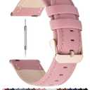 Fullmosa Leather Watch Band 14mm 16mm 18mm 20mm 22mm 24mm, Soft Genuine Leather, Quick Release Replacement Watch Strap for Women and Men, 18mm, Pink+rose gold buckle