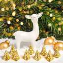 Soulchen 50 Pcs Mini Christmas Tree Figurines Gold Resin Miniature Christmas Statue Micro Tabletop Mantel Shelf Centerpieces Garden Landscape Dollhouse Cake Decoration DIY Craft Charms for Party Gift