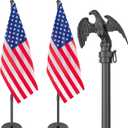 8 FT Indoor Flag Pole and Stand, Heavy Duty Indoor Flag Pole Kit with Weighted & Thickened Base, Eagle Topper, 3x5 FT American Flag, Adjustable Presidential Indoor Flagpole for Office School City Hall (Black)