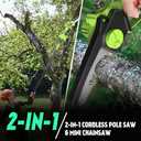 2-in-1 Cordless Pole Saw 8 InchMini Chainsaw, with 24.0Ah 21V Battery and Charger, Brushless Motor, Total Reach of Max 15ft, Electric Pole Saw for Tree Trimming and Hedge Cutting
