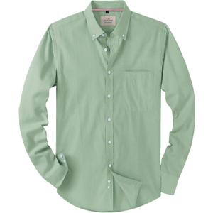 Alimens & Gentle Mens Solid Oxford Shirt Long Sleeve Dress Shirt Work Casual Button Down Shirts with Pocket (Large, Bean Green)