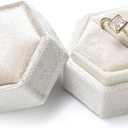 Etercycle Velvet Ring Box - Vintage Hexagon Premium Jewelry Display Holder Gift Box with Detachable Lid for Wedding Ceremony Proposal Engagement (Beige, 1 Slot)