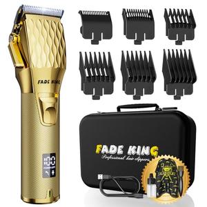 FADEKING® Professional Hair Clippers for Men - Cordless Barber Clippers for Hair Cutting, Rechargeable Hair Beard Trimmer with LED Display & Quality Travel Storage Case (Gold)