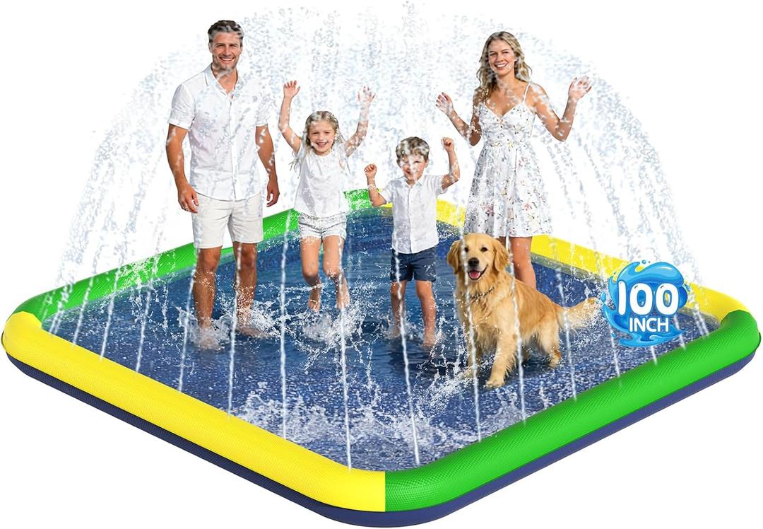 Splash Pad for Kids & Dogs, EPN 140"-100" Extra Large Non-Slip Sprinkler Splash Pad, Thickened 0.5mm PVC Water Play Mat, Outdoor Water Toy for Backyard Summer Fun, Ideal for Toddlers 3+ Boys Girls