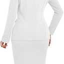 White 2 Piece Outfits for Women Elegant Blazer Jacket Skirts Sets Two Piece Business Formal Office Suit Sets with Pockets(XX-Large)