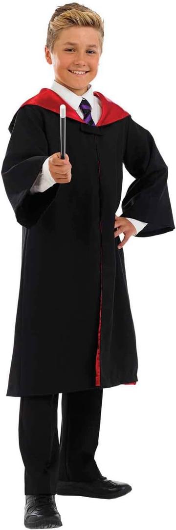 fun shack Kids Wizard Robe Cloak, Black Wizard Costume for Halloween, Kids Robe Outfit for Dress Up and Parties (X-Large)