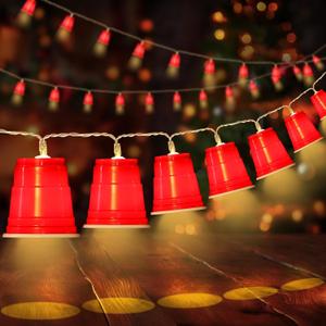 Hiboom 4 Pack 13 FT 20 LED Cups String Lights, Mini Shot Cups Fairy Light Decoration, Battery Operated Party LED Novelty Cup Decor for College Graduation Party Supplies Home (Red)