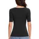 Amoretu Women's 2025 Ruched 1/2 Sleeve T-Shirts Square Neck Fitted Going Out Tops (Black, M)