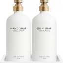 Vine Creations Glass Soap Dispenser Set, Kitchen Soap Dispenser Set with Ceramic Tray, 16 oz Dish Soap and Hand Soap Dispenser Set with Stainless Steel Pump Decor (White Bottle/Brushed Brass)