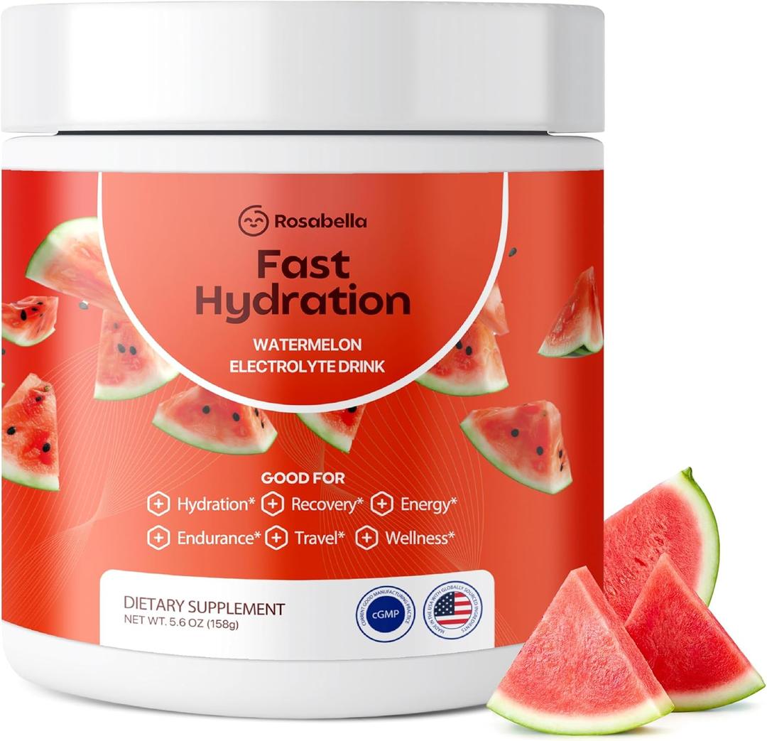 Rosabella Electrolyte Drink Powder Watermelon Sugar-Free Hydration Drink Mix Electrolytes Powder with Sodium, Potassium, Magnesium, Calcium Travel Jar 30 Servings (5.6 oz)
