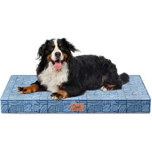Outdoor Extra Large Dog Crate Bed, XXL Waterproof Dog Bed for Giant Breeds Dogs, 47x29 Inch Orthopedic Egg Crate Foam Pet Mat with Removable Cooling Cover, White Blue