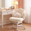 COMHOMA Petal Vanity Chair with Wheels, Cute Desk Chair for Girls Women, Upholstered Home Office Chair with Backrest, Height Adjustable Armless Swivel Chair for Bedroom, Teddy Fleece, White