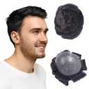 CARA Human Hair Toupee for Men, 8 x 10 inches, Ultra Thin Skin 0.04mm, Vloop, Medium Light Density, Color 1b (8X10 Simple bag packaging)