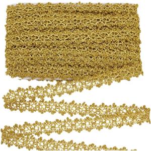 FINGERINSPIRE 20 Yards Metallic Braid Trim Gold Flower Shape Lace Ribbon 1" Embellishment Lace Trim for Christmas Holiday Decoration Wedding DIY Clothes Accessories Jewelry Crafts Sewing