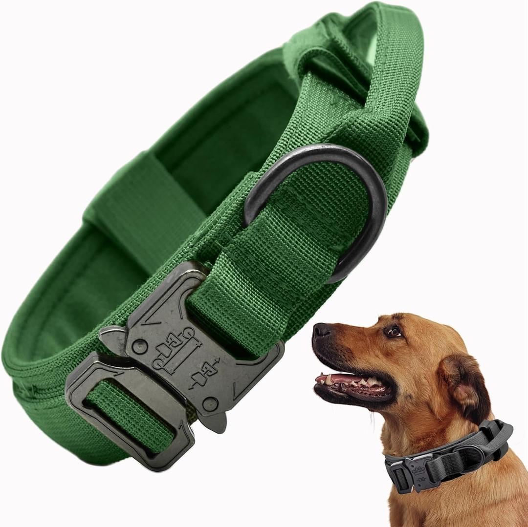 Tactical Dog Collar, Adjustable Military Training Nylon Dog Collar with Control Handle and Heavy Quick-Release Metal Buckle for Small Medium Large Dogs, Emerald Green XL