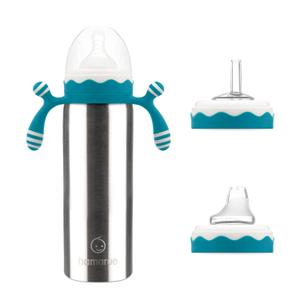 3-in-1 Deluxe Stainless Steel Sippy Cup for Babies and Toddlers | Non-Toxic Plastic Free Liquid Transfer | Straw Baby Cup & Bottle | Leak Proof Insulated (Teal, 8 oz)