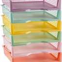 gisgfim 6 Pack Plastic Turn in Paper Trays for Classroom Pastel Storage Bin Basket Organizers for School Teacher Supplies Classroom Office Home Organization Storage Tray Holds 4A Paper File Document
